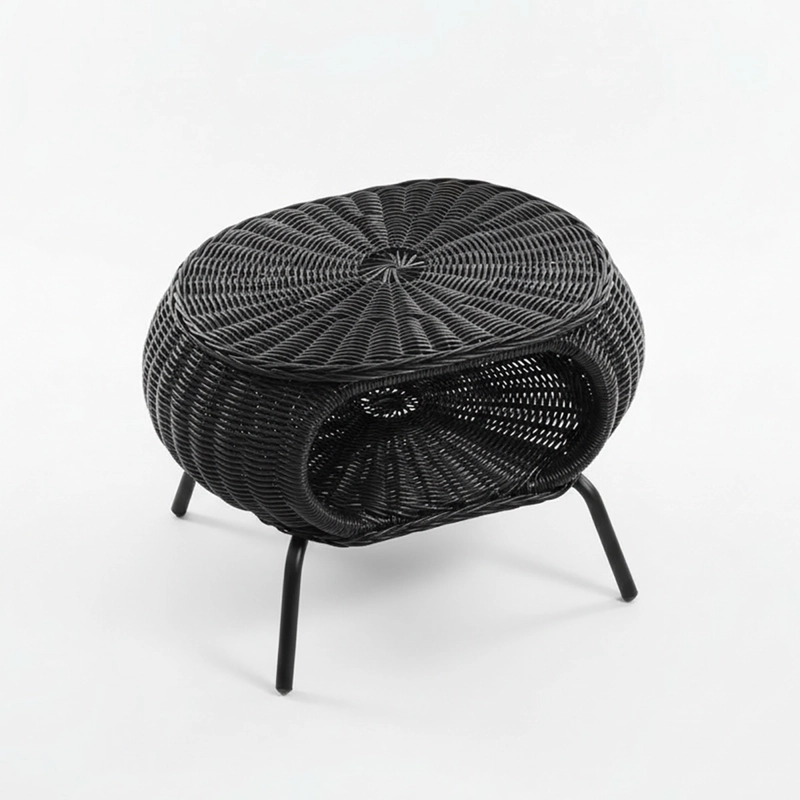 MESA OTOMANA APOYAPIES RATTAN MINIMALISTA NEGRA ESTILO JAPANDI NORDICO BOHO MODERNO - 7
