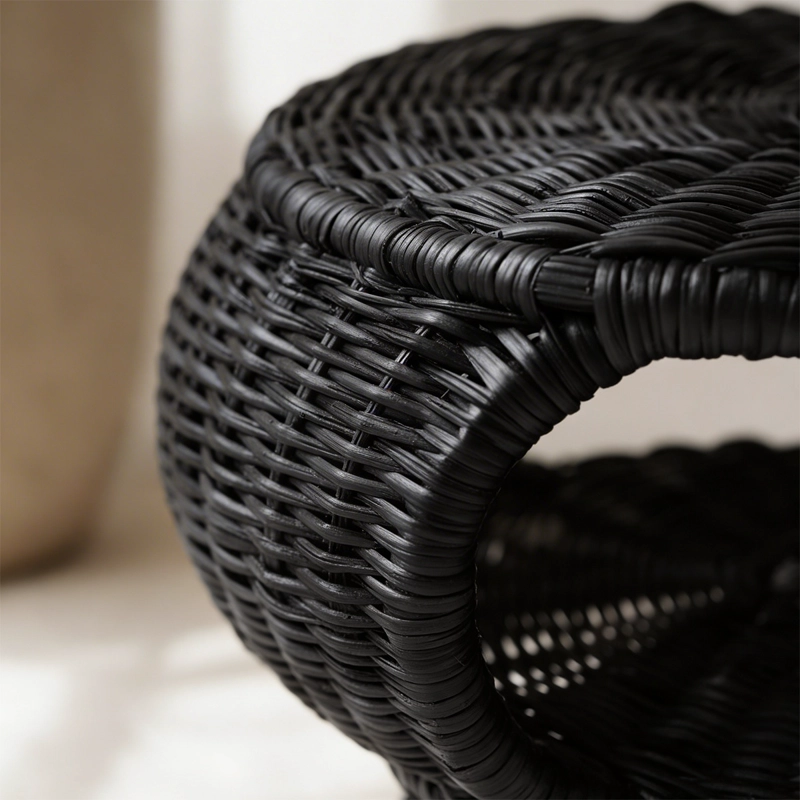MESA OTOMANA APOYAPIES RATTAN MINIMALISTA NEGRA ESTILO JAPANDI NORDICO BOHO MODERNO - 8