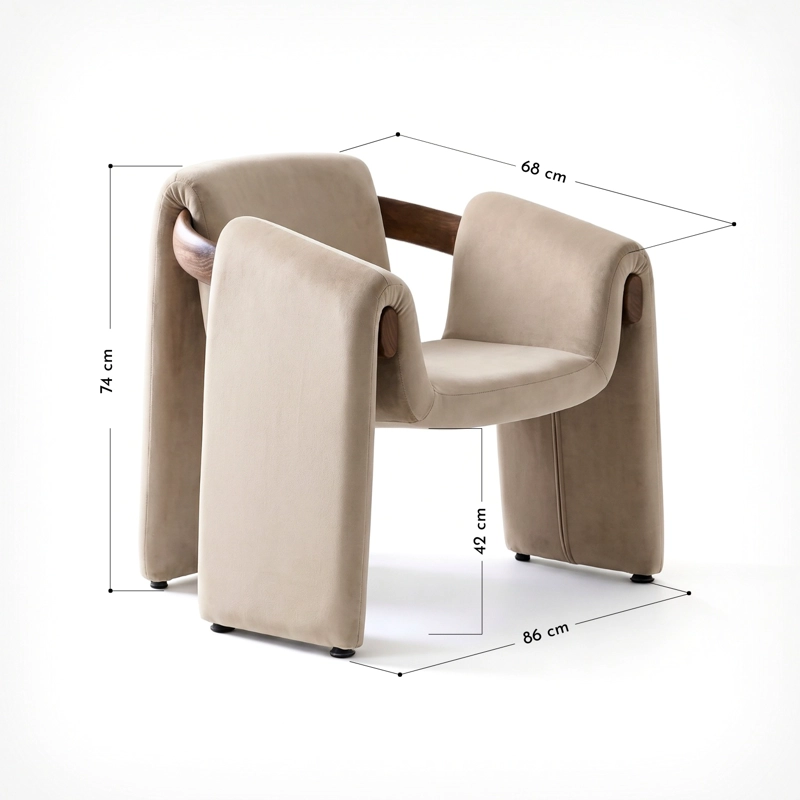 POLTRONA COZY TERCIOPELO ARENA Y MADERA NATURAL - 3