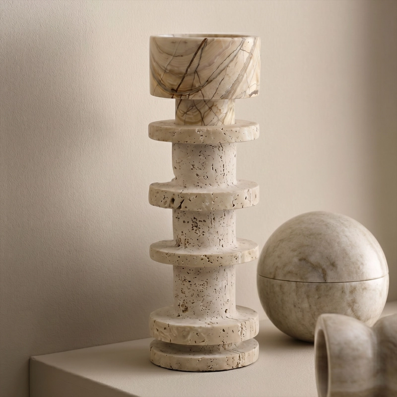 CANDELABRO DECORATIVO DE PIEDRA TRAVERTINO - 1