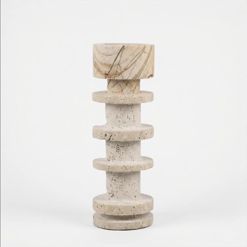 CANDELABRO DECORATIVO DE PIEDRA TRAVERTINO - 2