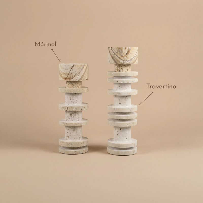 CANDELABRO DECORATIVO DE PIEDRA TRAVERTINO - 4