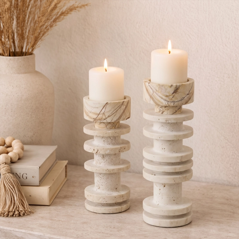CANDELABRO DECORATIVO DE PIEDRA TRAVERTINO - 5