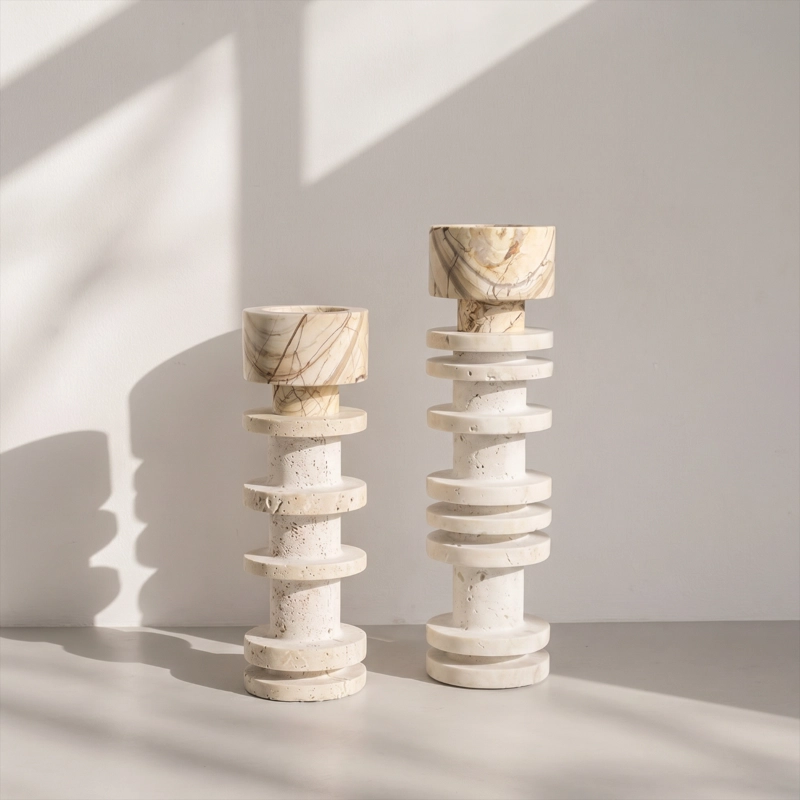 CANDELABRO DECORATIVO DE PIEDRA TRAVERTINO - 6