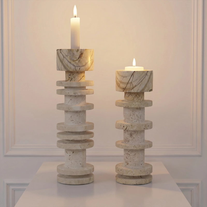 CANDELABRO DECORATIVO DE PIEDRA TRAVERTINO - 7