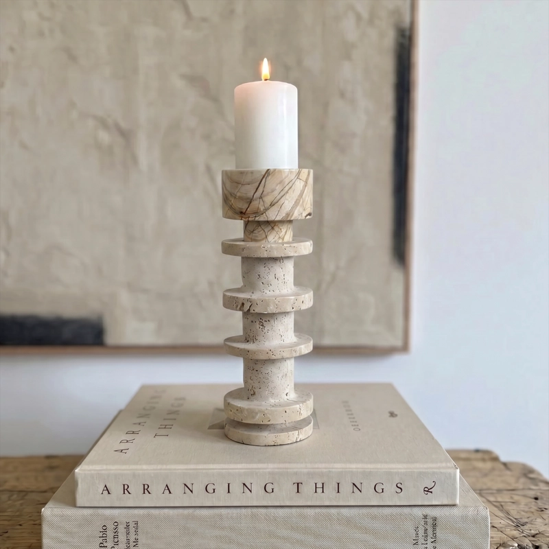 CANDELABRO DECORATIVO DE PIEDRA TRAVERTINO - 8