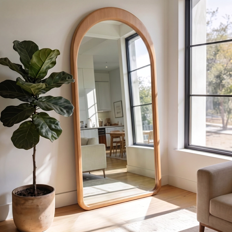 ESPEJO DECORATIVO EN ARCO DE CUERPO ENTERO GAIA DE MADERA COLOR ROBLE 200X100 CM - 1