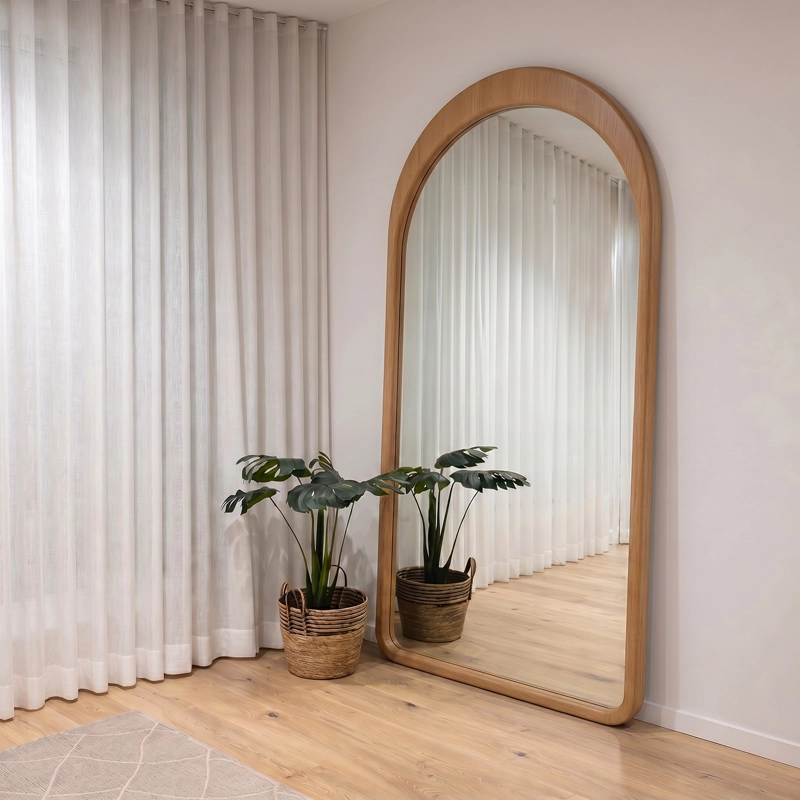 ESPEJO DECORATIVO EN ARCO DE CUERPO ENTERO GAIA DE MADERA COLOR ROBLE 200X100 CM - 5