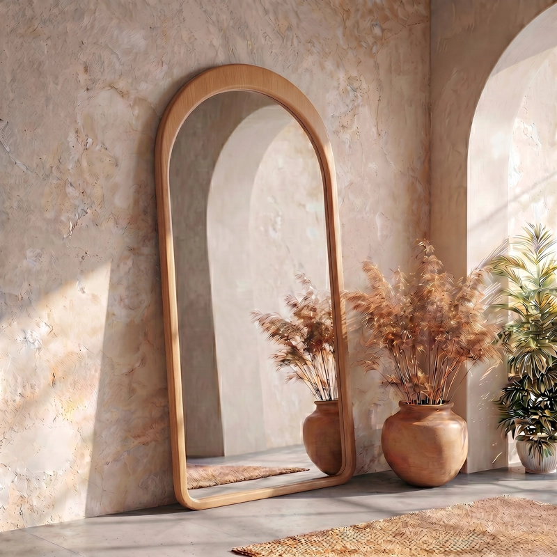 ESPEJO DECORATIVO EN ARCO DE CUERPO ENTERO GAIA DE MADERA COLOR ROBLE 200X100 CM - 7