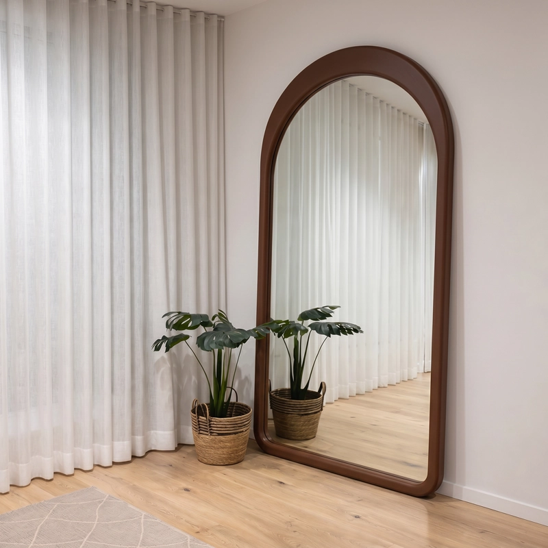 ESPEJO DECORATIVO EN ARCO DE CUERPO ENTERO GAIA DE MADERA COLOR NOGAL 200X100 CM - 1