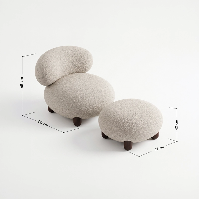 SET DE SITIAL BOUCLE  CON OTOMANO APOYAPIE S ESTILO JAPANDI NORDICO AESTHETIC COZY - 2