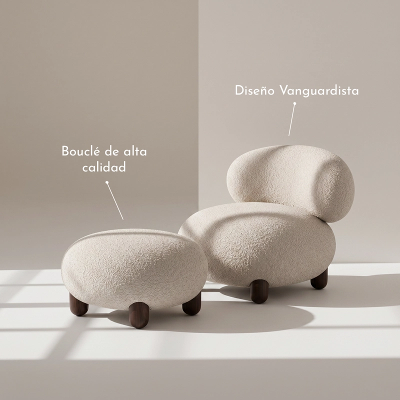 SET DE SITIAL BOUCLE  CON OTOMANO APOYAPIE S ESTILO JAPANDI NORDICO AESTHETIC COZY - 3