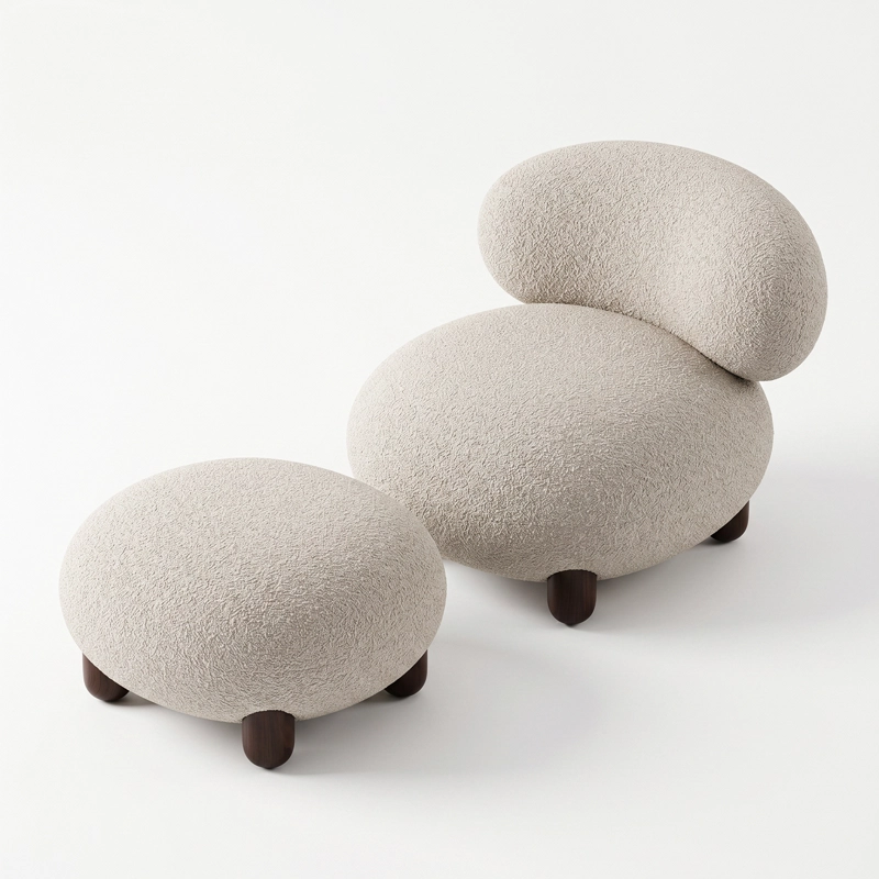 SET DE SITIAL BOUCLE  CON OTOMANO APOYAPIE S ESTILO JAPANDI NORDICO AESTHETIC COZY - 4