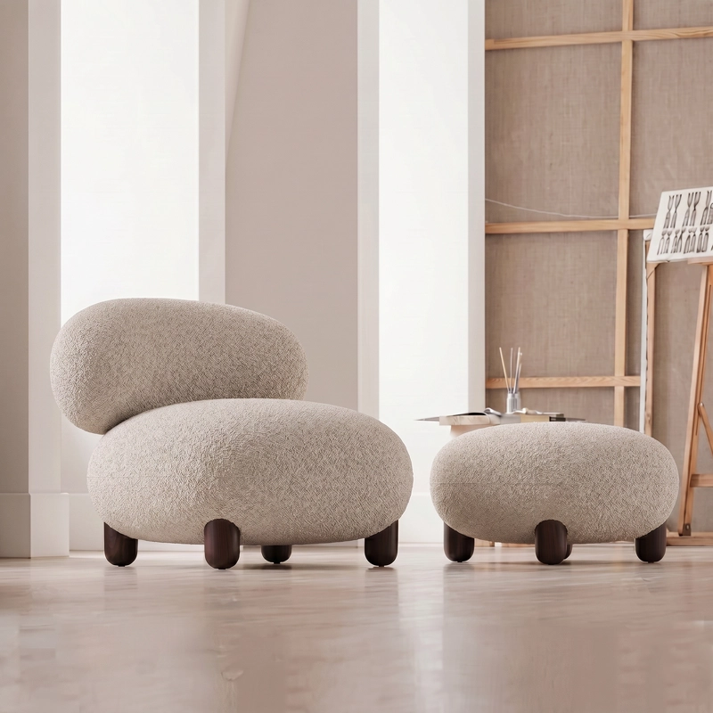SET DE SITIAL BOUCLE  CON OTOMANO APOYAPIE S ESTILO JAPANDI NORDICO AESTHETIC COZY - 6