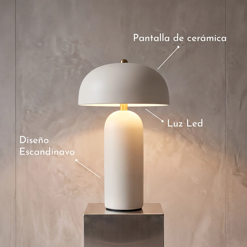 LAMPARA DE MESA DE CERAMICA BLANCA - 4