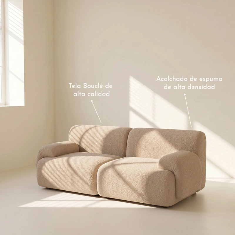 SOFA DE 2 CUERPOS MODELO DUNE COLOR ARENA PARA SALON Y LIVING - 4