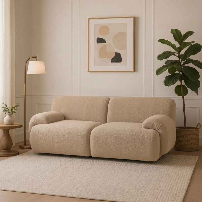 SOFA DE 2 CUERPOS MODELO DUNE COLOR ARENA PARA SALON Y LIVING - 6