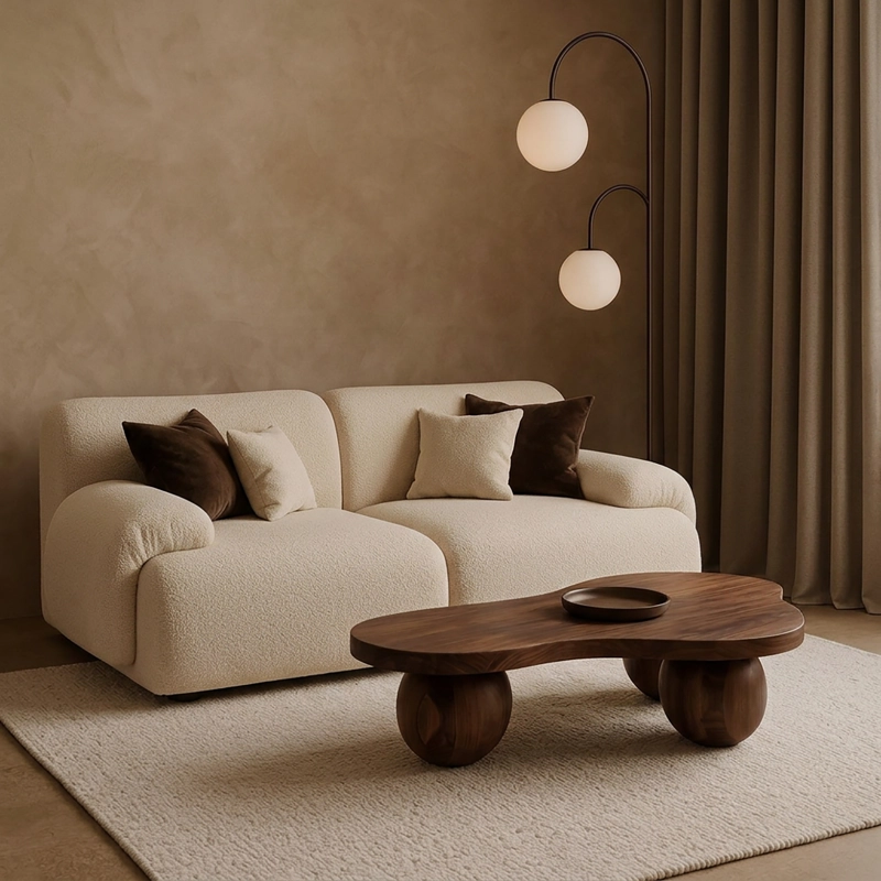 SOFA DUNE BEIGE 2 CUERPOS ESTILO NORDICO JAPANDI MINIMALISTA - 1
