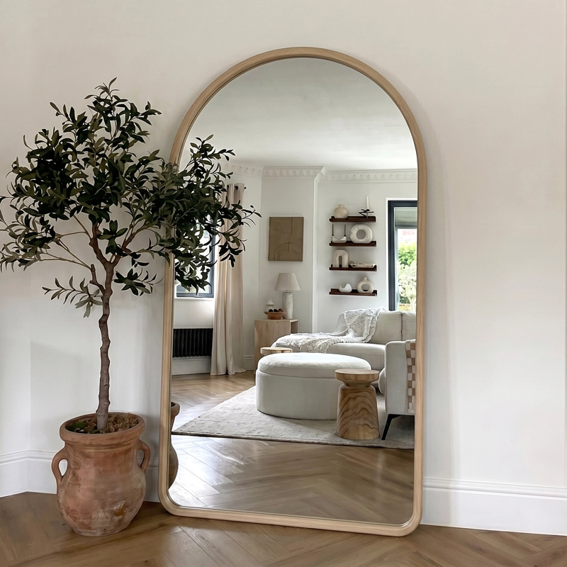 ESPEJO DECORATIVO EN ARCO DE CUERPO ENTERO DE MADERA ABEDUL NATURAL 190X110 CM - 1