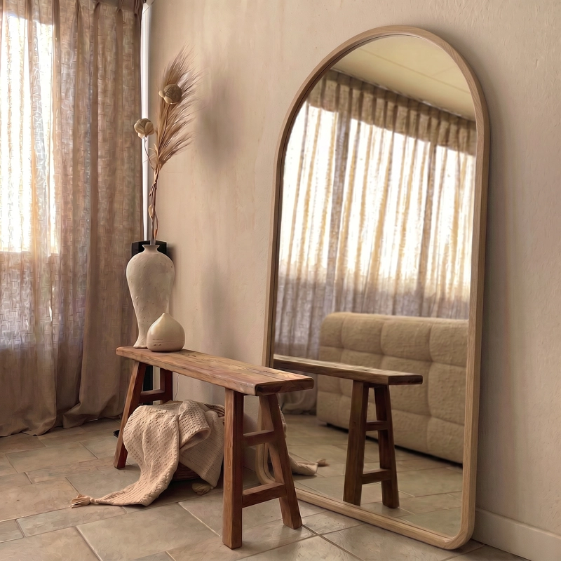 ESPEJO DECORATIVO EN ARCO DE CUERPO ENTERO DE MADERA ABEDUL NATURAL 190X110 CM - 5