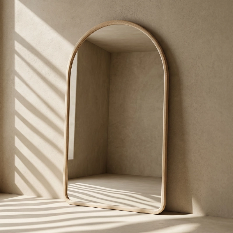 ESPEJO DECORATIVO EN ARCO DE CUERPO ENTERO DE MADERA ABEDUL NATURAL 190X110 CM - 6