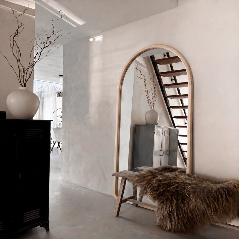 ESPEJO DECORATIVO EN ARCO DE CUERPO ENTERO DE MADERA ABEDUL NATURAL 190X110 CM - 7