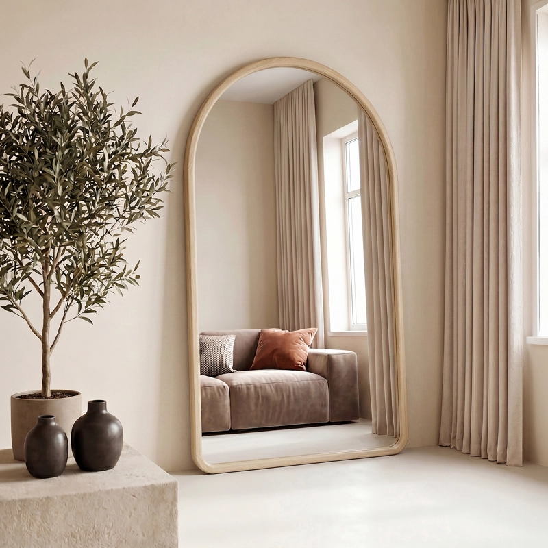 ESPEJO DECORATIVO EN ARCO DE CUERPO ENTERO DE MADERA ABEDUL NATURAL 190X110 CM - 8