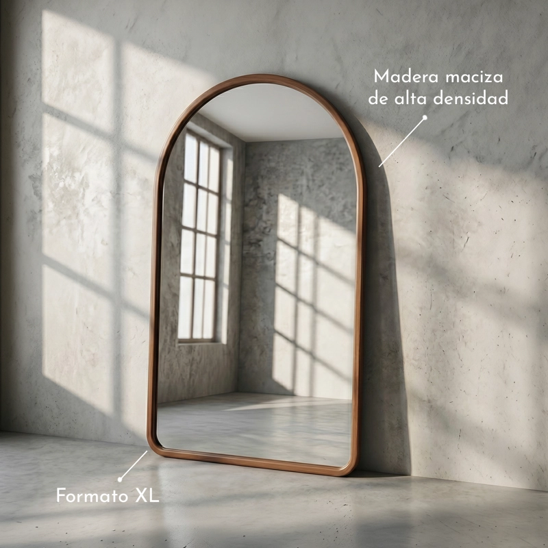 ESPEJO DECORATIVO EN ARCO DE CUERPO ENTERO DE MADERA NOGAL NATURAL 190X110 CM - 4