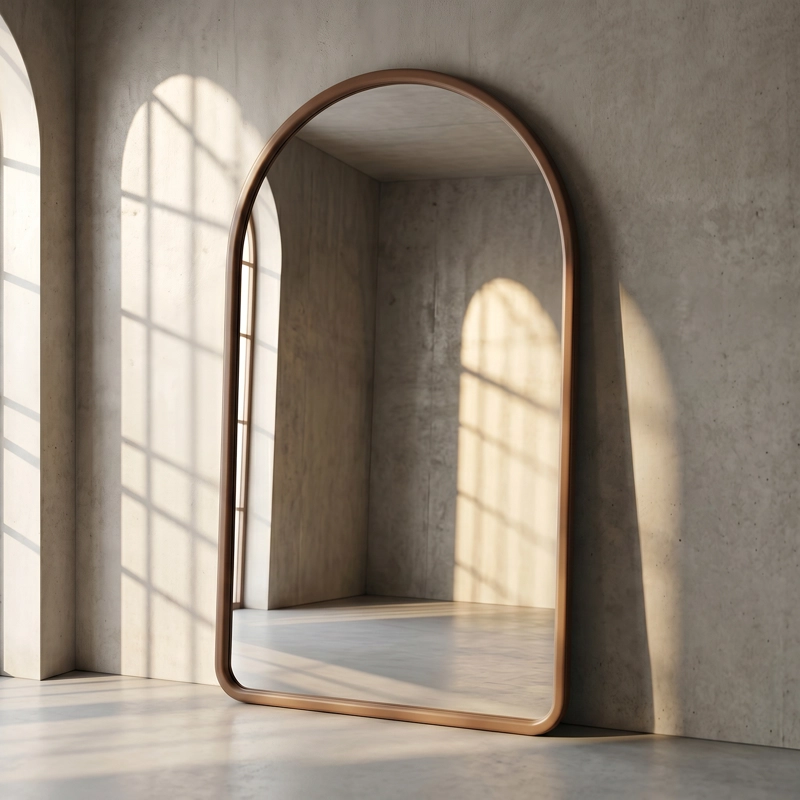 ESPEJO DECORATIVO EN ARCO DE CUERPO ENTERO DE MADERA NOGAL NATURAL 190X110 CM - 7