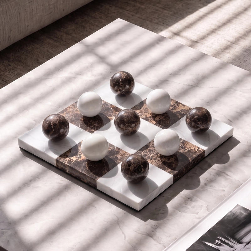 TABLERO DE MARMOL TRES EN RAYA 30CM JUEGO DECORATIVO ELEGANTE ESTILO MODERNO - 1