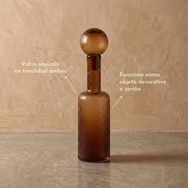BOTELLA DECORATIVA JARRON VIDRIO AMBAR CAFE  GRANDE 56CM - 4