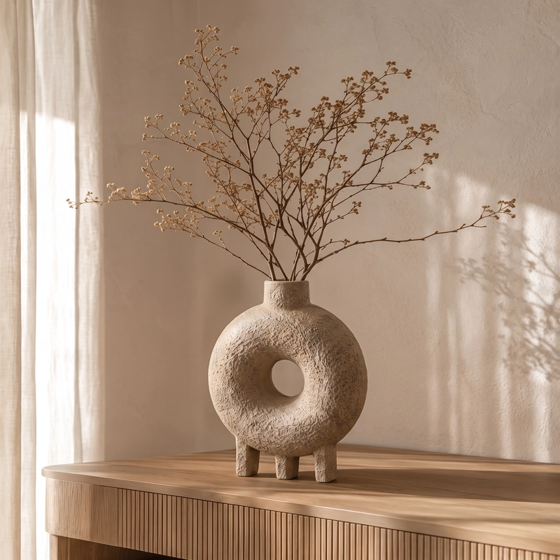 FLORERO JARRON DECORATIVO CIRCULAR DE CERAMICA PARA MESA - 1