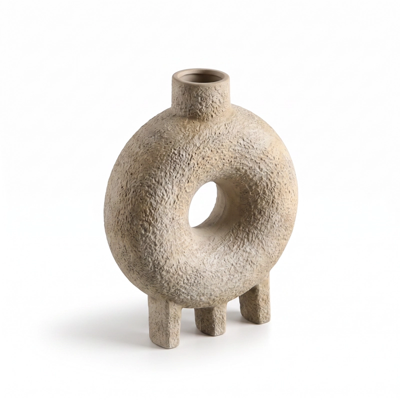 FLORERO JARRON DECORATIVO CIRCULAR DE CERAMICA PARA MESA - 2