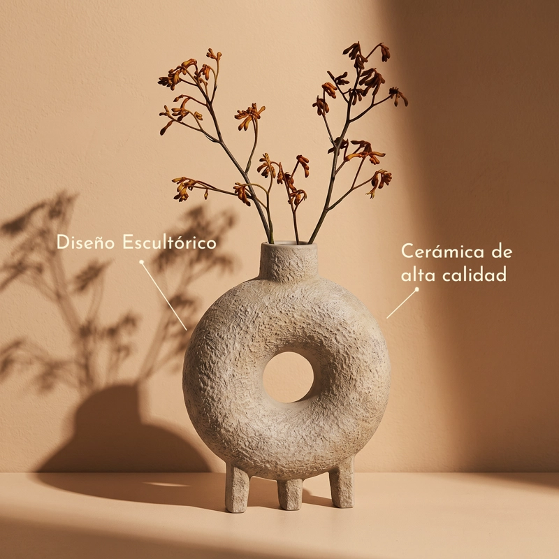 FLORERO JARRON DECORATIVO CIRCULAR DE CERAMICA PARA MESA - 4