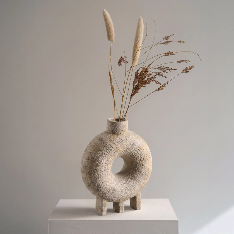 FLORERO JARRON DECORATIVO CIRCULAR DE CERAMICA PARA MESA - 6