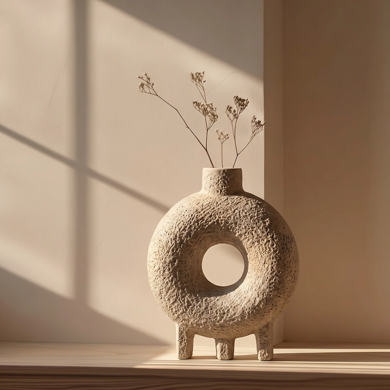 FLORERO JARRON DECORATIVO CIRCULAR DE CERAMICA PARA MESA - 7