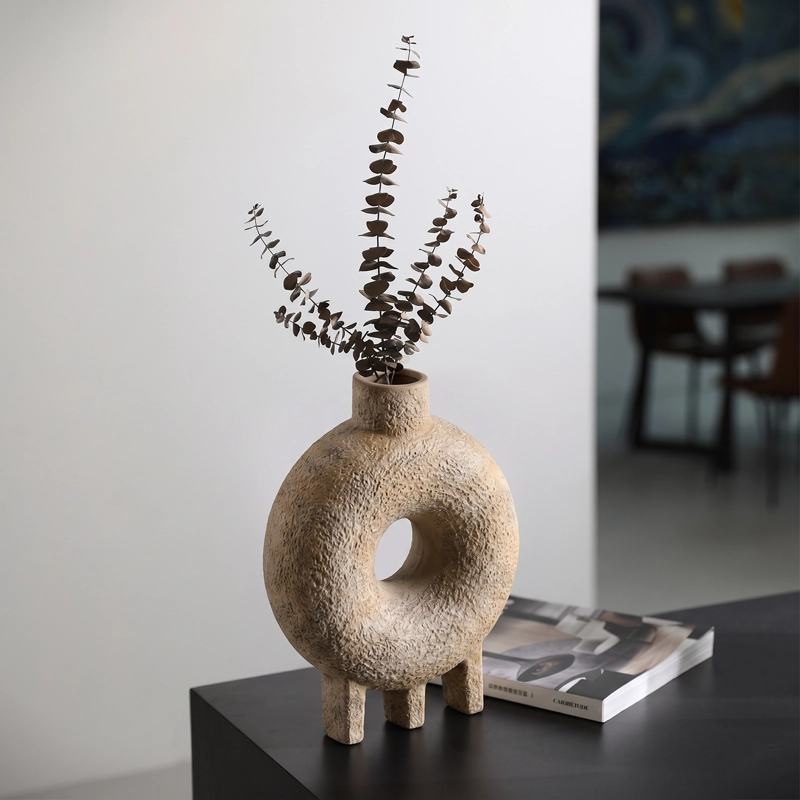 FLORERO JARRON DECORATIVO CIRCULAR DE CERAMICA PARA MESA - 9