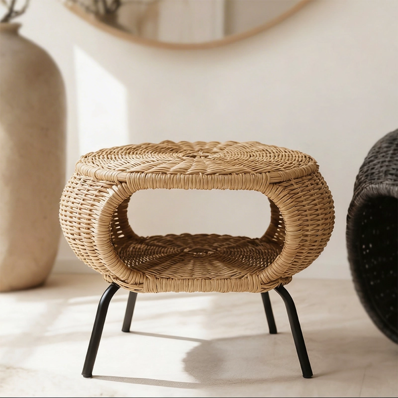 MESA OTOMANA APOYAPIE S EN RATTAN ESTILO MINIMALISTA PARA LIVING - 1