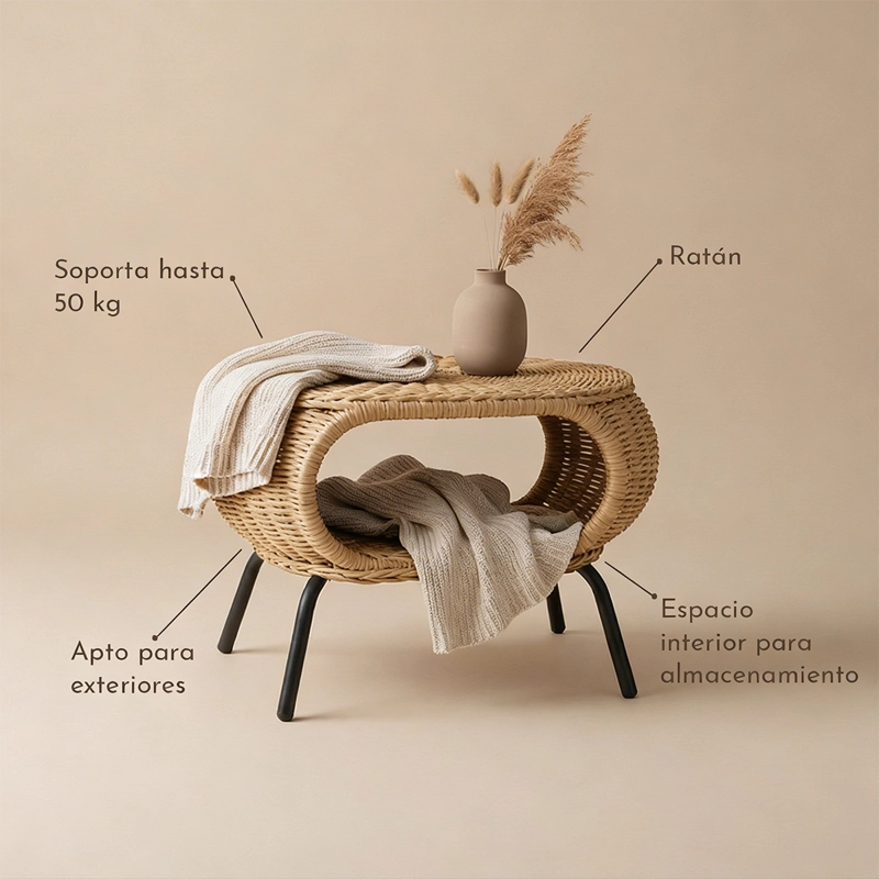 MESA OTOMANA APOYAPIE S EN RATTAN ESTILO MINIMALISTA PARA LIVING - 4