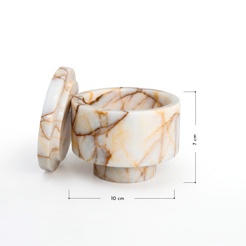 MINI BOWL JOYERO DE MARMOL BLANCO CON TAPA ORGANIZADOR DECO - 3