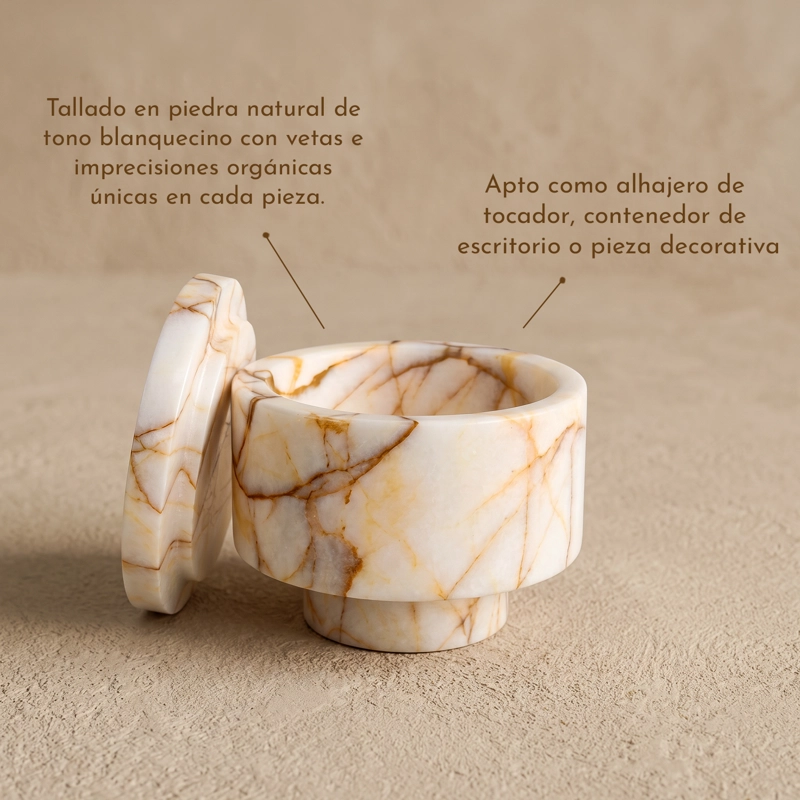 MINI BOWL JOYERO DE MARMOL BLANCO CON TAPA ORGANIZADOR DECO - 4