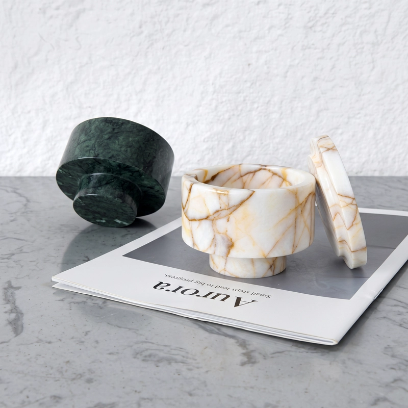 MINI BOWL JOYERO DE MARMOL BLANCO CON TAPA ORGANIZADOR DECO - 7