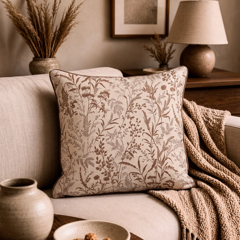 COJIN BOTANICO JACQUARD BEIGE ESTILO NORDICO ORGANIC WARM CLASSIC ELEGANT - 5