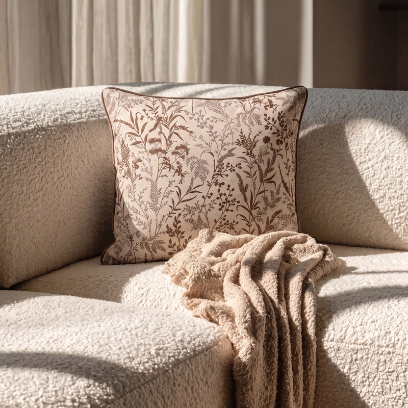 COJIN BOTANICO JACQUARD BEIGE ESTILO NORDICO ORGANIC WARM CLASSIC ELEGANT - 6