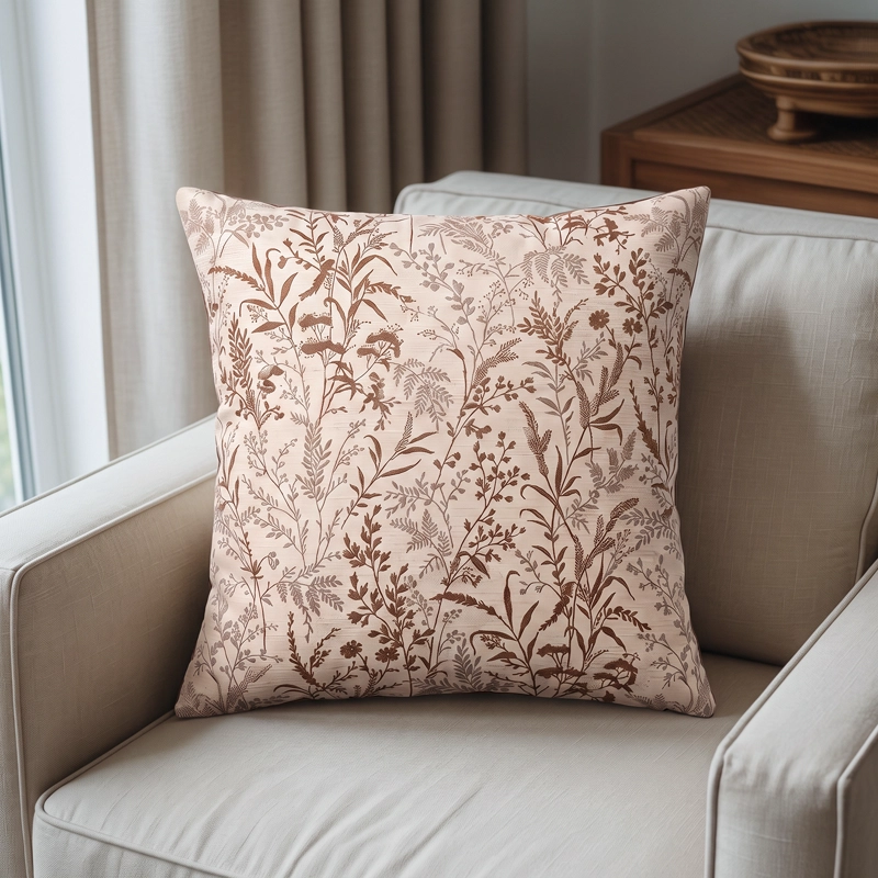 COJIN BOTANICO JACQUARD BEIGE ESTILO NORDICO ORGANIC WARM CLASSIC ELEGANT - 8