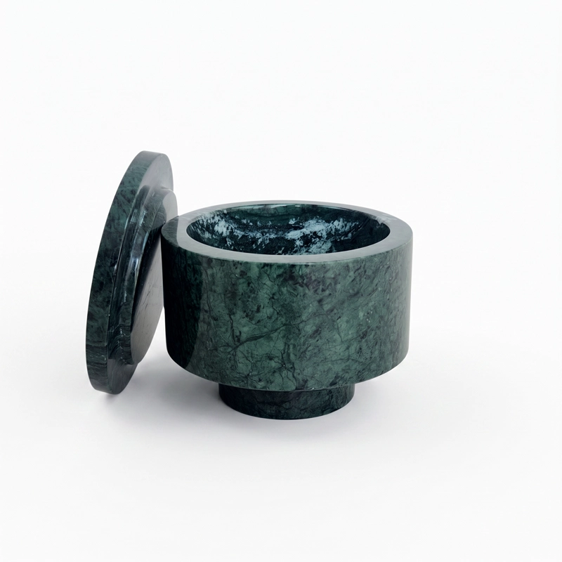MINI BOWL JOYERO DE MARMOL VERDE CON TAPA ORGANIZADOR DECO - 2