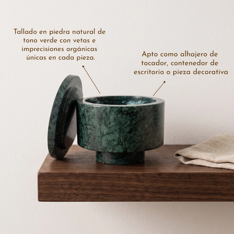 MINI BOWL JOYERO DE MARMOL VERDE CON TAPA ORGANIZADOR DECO - 4