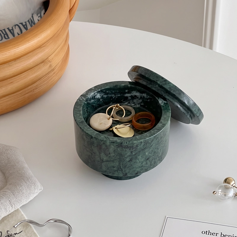MINI BOWL JOYERO DE MARMOL VERDE CON TAPA ORGANIZADOR DECO - 6