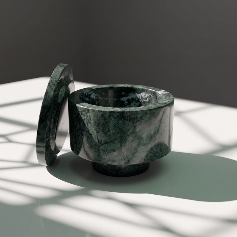 MINI BOWL JOYERO DE MARMOL VERDE CON TAPA ORGANIZADOR DECO - 7