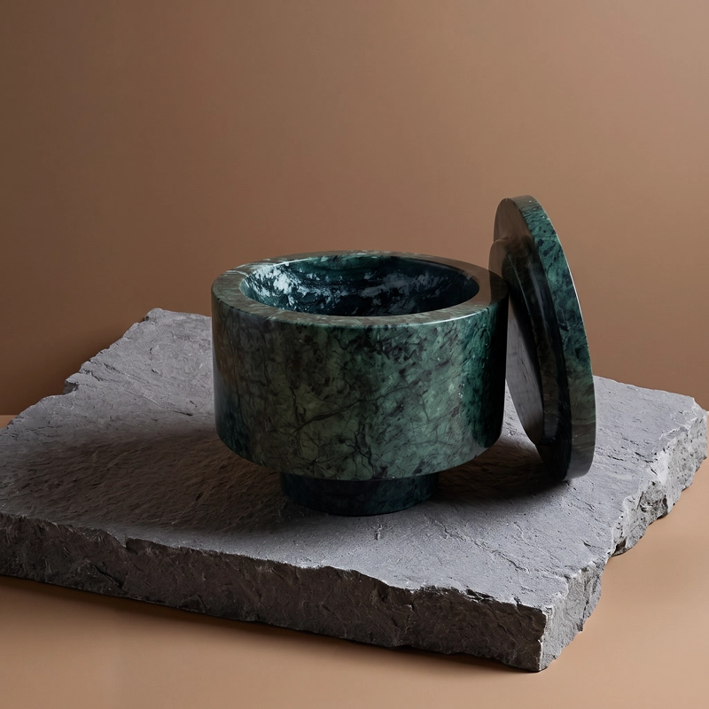 MINI BOWL JOYERO DE MARMOL VERDE CON TAPA ORGANIZADOR DECO - 8